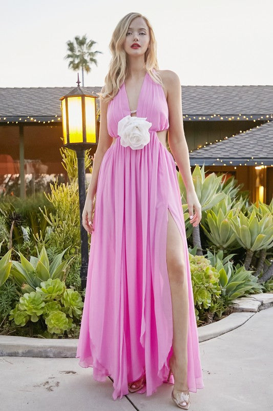 The Baby Pink Maxi Dress with White Corsage | PRIVILEGE