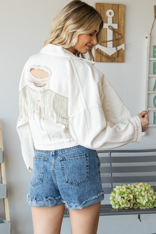 White Cropped Distress Jacket