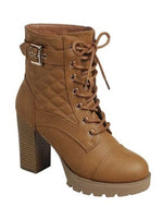 WOMENS LUG SOLE QUILTED COMBAT BOOTIES