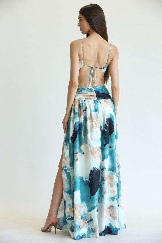 WATERCOLOR FLORAL PRINT MAXI DRESS - PRIVILEGE 