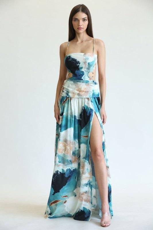 WATERCOLOR FLORAL PRINT MAXI DRESS - PRIVILEGE 