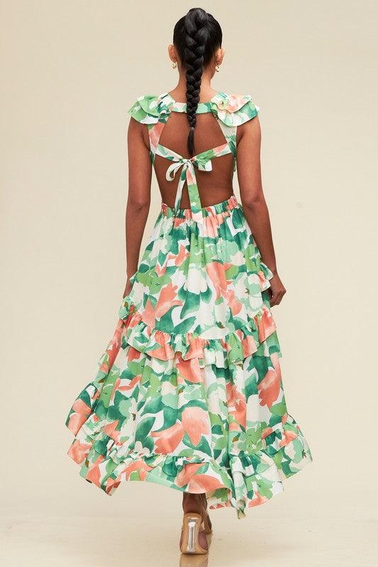 FLORAL HI LOW RUFFLE DRESS - PRIVILEGE 