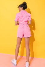 PINK ACID WASH ROMPER - PRIVILEGE 