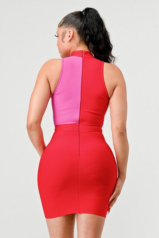 TWO TONE BANDAGE DRESS - PRIVILEGE 