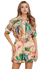 Safari Print Zip Front Romper - PRIVILEGE 