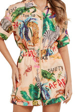 Safari Print Zip Front Romper - PRIVILEGE 