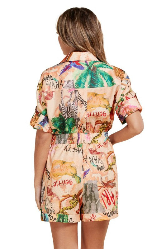 Safari Print Zip Front Romper - PRIVILEGE 