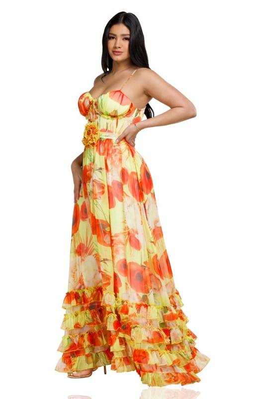 Yellow Poppy Maxi Dress - PRIVILEGE 