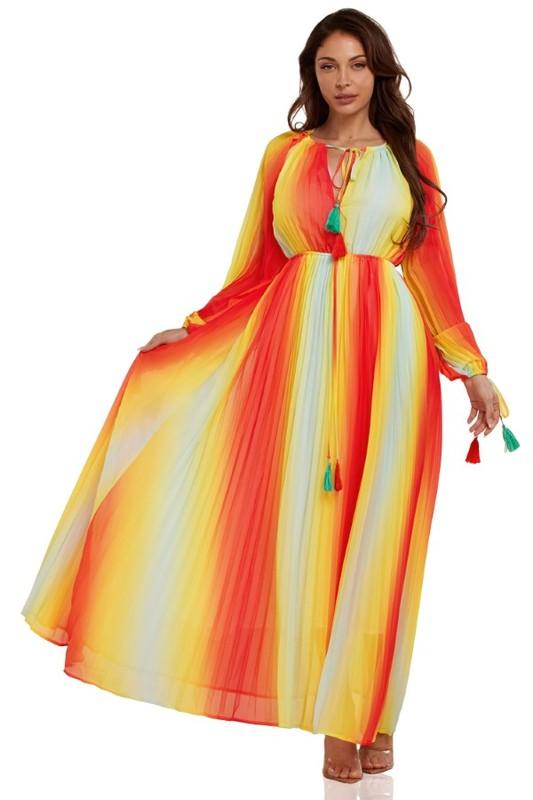 Gradient Pleated Maxi Dress with Banded Waist - PRIVILEGE 