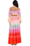 PASTEL OMBRE RUFFLE TIERED MAXI DRESS - PRIVILEGE 