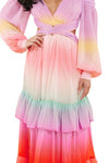 PASTEL OMBRE RUFFLE TIERED MAXI DRESS - PRIVILEGE 