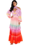 PASTEL OMBRE RUFFLE TIERED MAXI DRESS - PRIVILEGE 