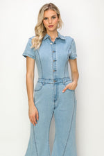 WIDE LEG DENIM JUMPSUIT - PRIVILEGE 