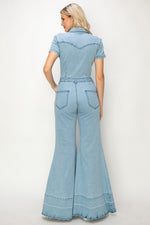 WIDE LEG DENIM JUMPSUIT - PRIVILEGE 