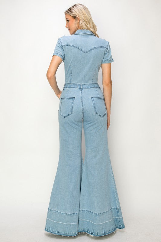 WIDE LEG DENIM JUMPSUIT - PRIVILEGE 