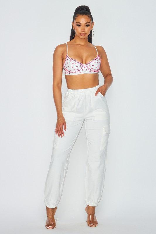 JEWEL BRA TOP AND CARGO SWEAT PANT - PRIVILEGE 