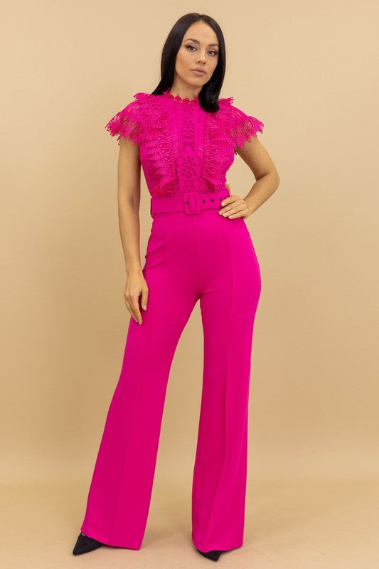 LACE RUFFLE DETAILED FASHION JUMPSUIT - PRIVILEGE 