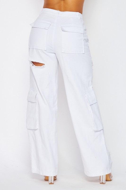 DISTRESSED CARGO WIDE LEG PANT - PRIVILEGE 