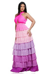 Purple Ombre Pleated Multi Tiers Maxi Dress - PRIVILEGE 