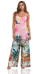 Palm Tree Paradise Border Print Wide Leg Jumpsuit - PRIVILEGE 