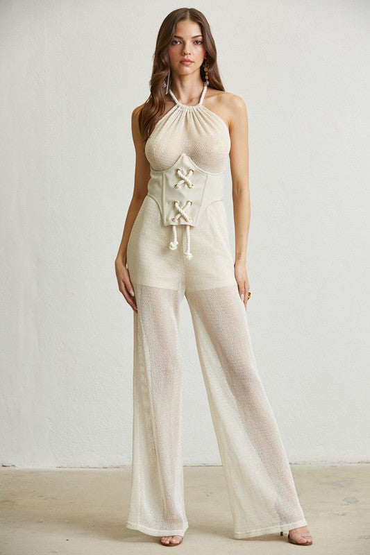 TEXTURED KNIT JUMPSUIT & CORSET SET - PRIVILEGE 