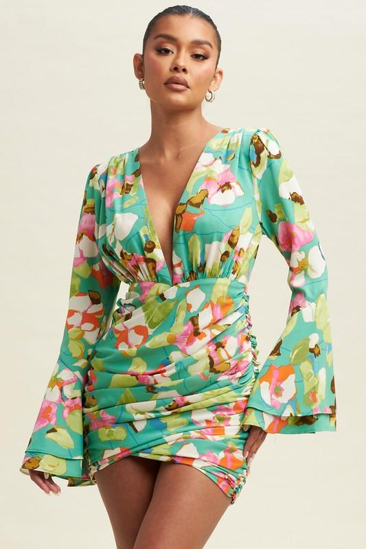 FLORAL FLUTTER DRAPE DRESS - PRIVILEGE 