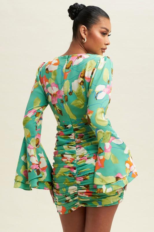 FLORAL FLUTTER DRAPE DRESS - PRIVILEGE 