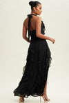 HALTER RUFFLE MAXI DRESS - PRIVILEGE 