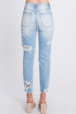 DISTRESSED HIGH WAISTED RIGID MOM JEANS - PRIVILEGE 