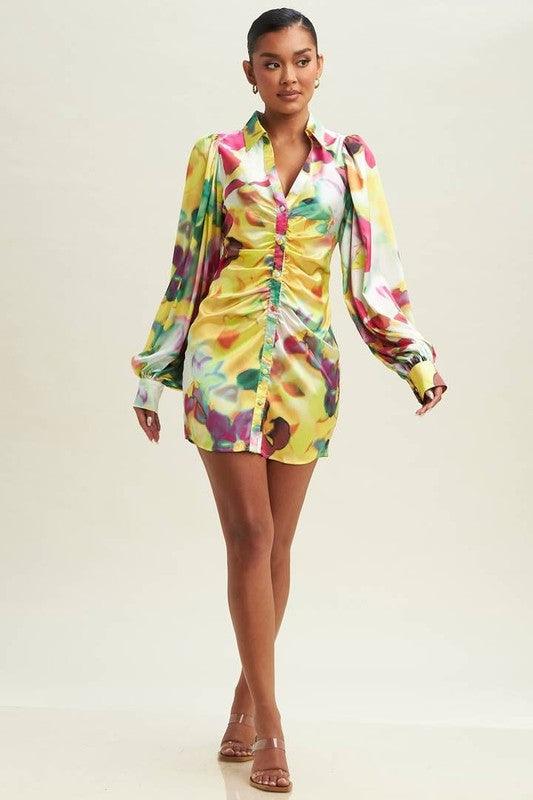 SATIN PRINT SHIRT DRESS - PRIVILEGE 