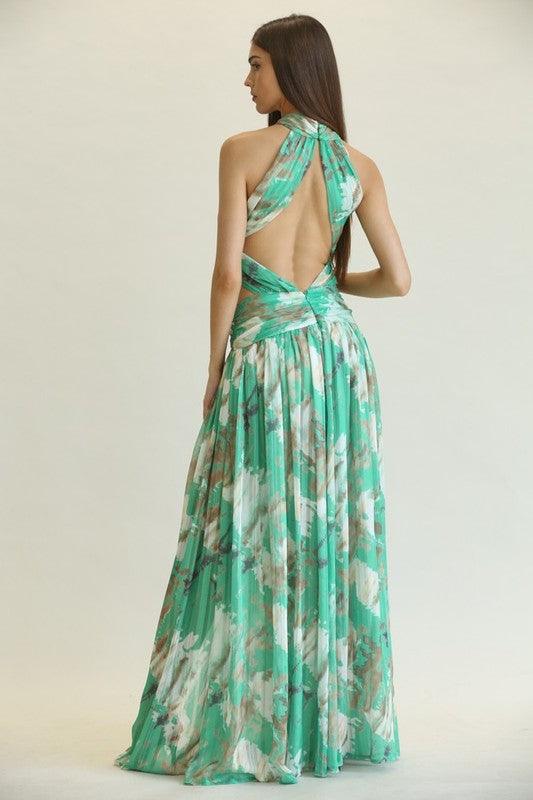 MARBLE PRINT CRISSCROSS MAXI DRESS - PRIVILEGE 