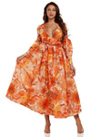 Orange Flower Captivating Flower Print Maxi dress - PRIVILEGE 