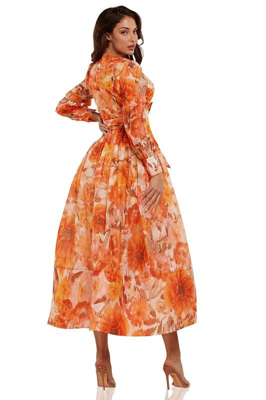 Orange Flower Captivating Flower Print Maxi dress - PRIVILEGE 