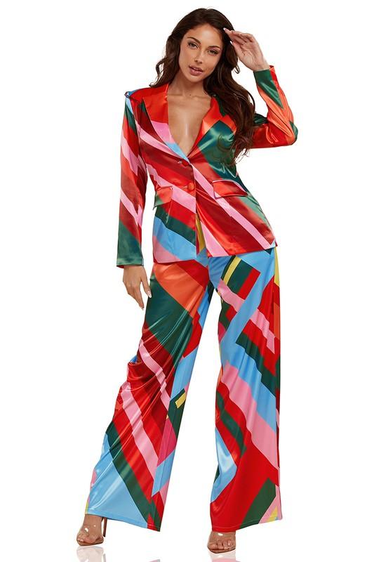 Vibrant Multi Stripe Pattern Colorful Suit - PRIVILEGE 