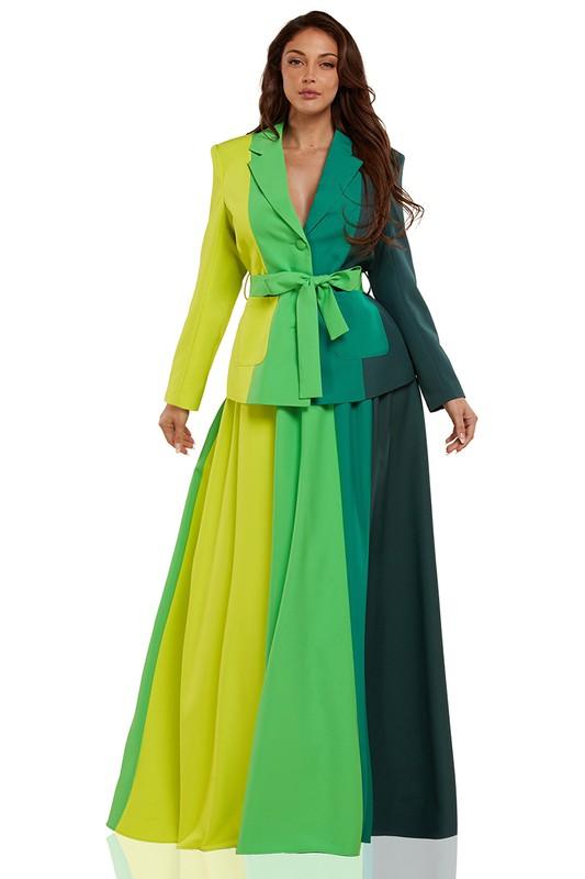 Green Gradation Color Block Two Piece Set - PRIVILEGE 