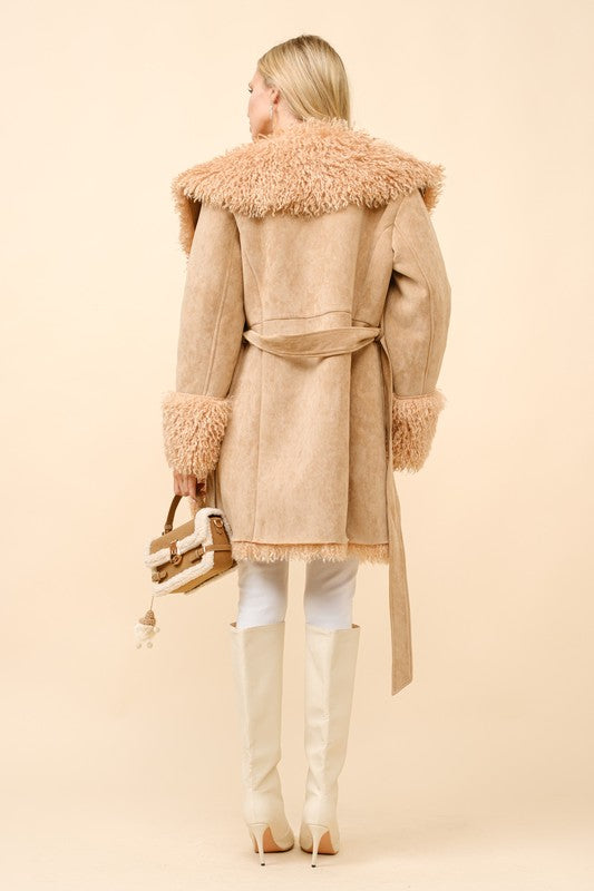 Mid Length Fur Belted Coat