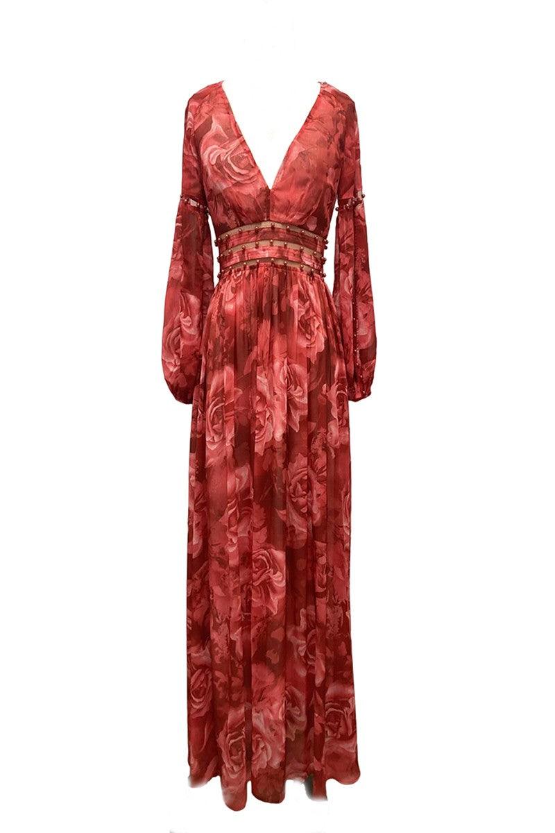 Burgundy Rose Elegance Maxi Dress - PRIVILEGE 