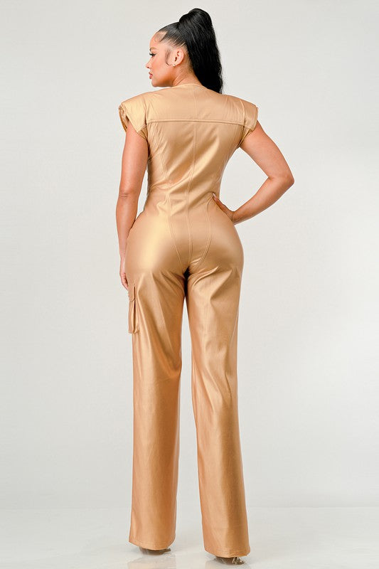 GOLD CARGO STYLE JUMPSUIT - PRIVILEGE 