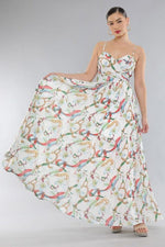 FLORAL SPAGHETTI STRAP SWEETHEART NECK MAXI PLEATED DRESS - PRIVILEGE 