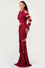 Long Sleeve Wrap Rope Maxi Dress - PRIVILEGE 