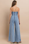 OFF SHOULDER WIDE LEG DENIM JUMPSUIT - PRIVILEGE 