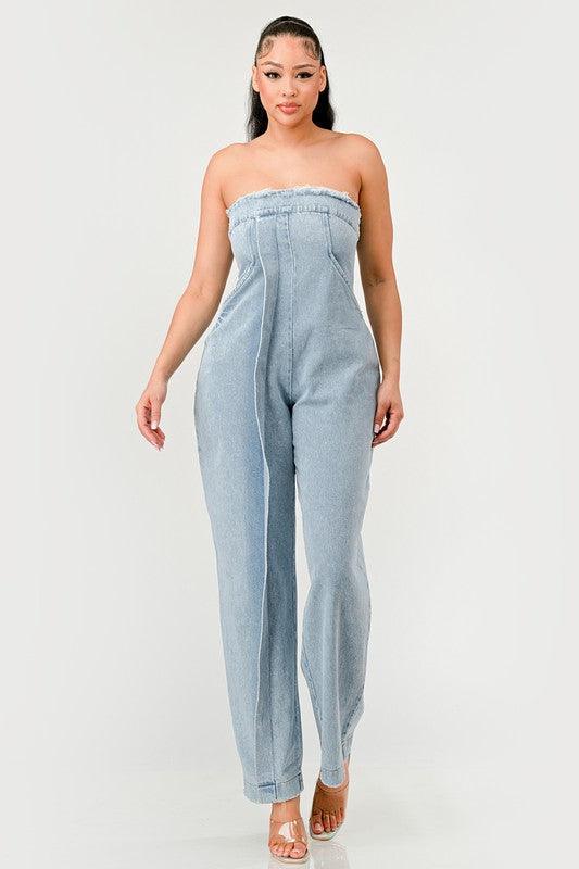 Casual Strapless Denim Jumpsuit - PRIVILEGE 