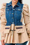 PEPLUM DENIM COMBO JACKET