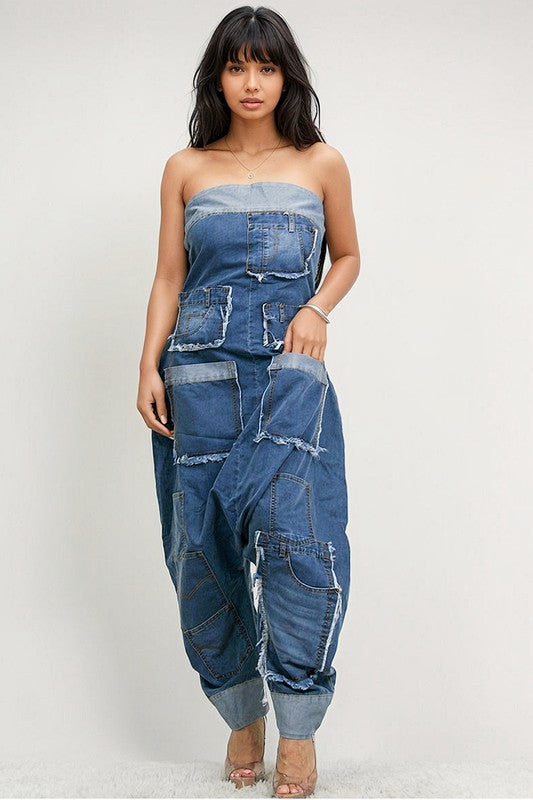 DENIM HAREM TUBE JUMPSUIT