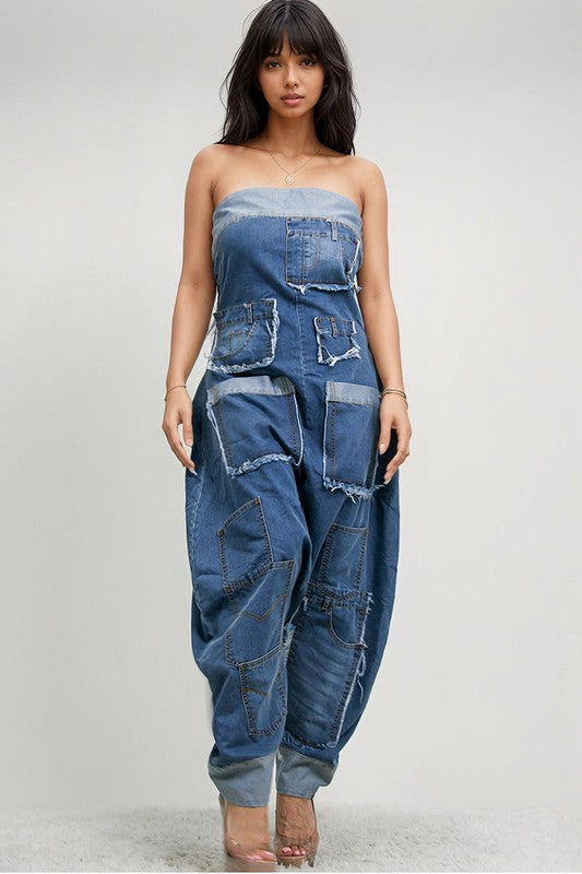 DENIM HAREM TUBE JUMPSUIT