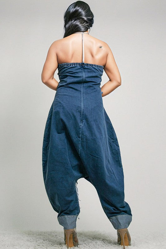 DENIM HAREM TUBE JUMPSUIT