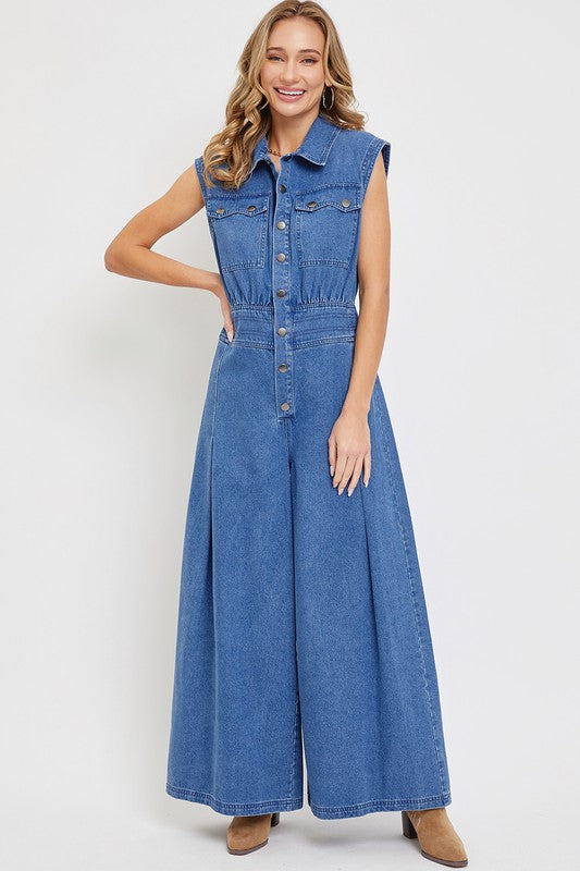 DENIM WIDE LEG JUMPSUIT