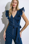 DENIM RUFFLE JUMPSUIT - PRIVILEGE 