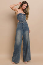 DENIM TUBE CUT OUT FULL LENGTH JUMPSUIT - PRIVILEGE 