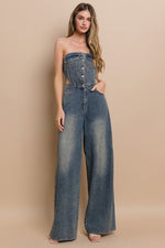 DENIM TUBE CUT OUT FULL LENGTH JUMPSUIT - PRIVILEGE 